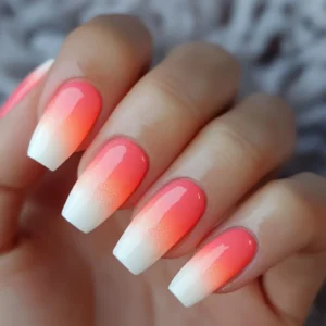 Coral and White Summer Ombre Nails