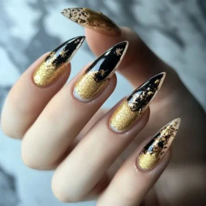 Gold birthday nail design