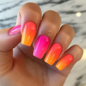 Pink and Orange Summer Ombre Nails