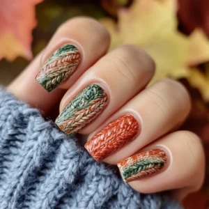 Sweater texture fall nail design
