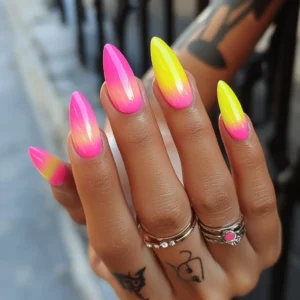 Yellow and Pink Summer Ombre Nails