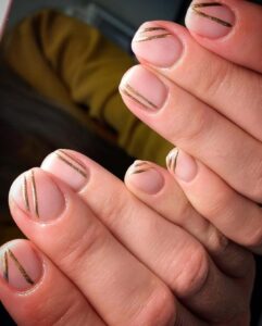 short nails with Clear Base with Gold Lines