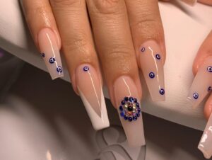 Blue Nail Art with Evil Eye Nails