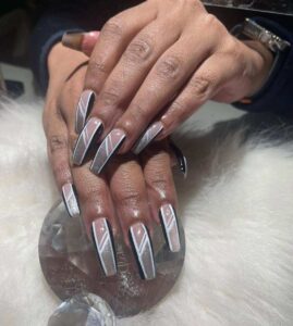 White with Thin Black Lines nails