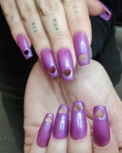 French Tips Nails with Heart Cutouts