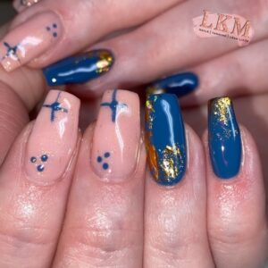 Navy Nails with Gold Foil