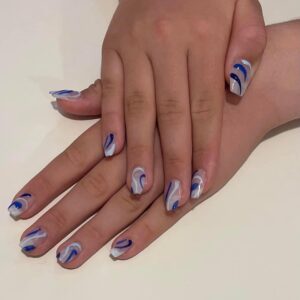 Blue and Silver Swirls Nails